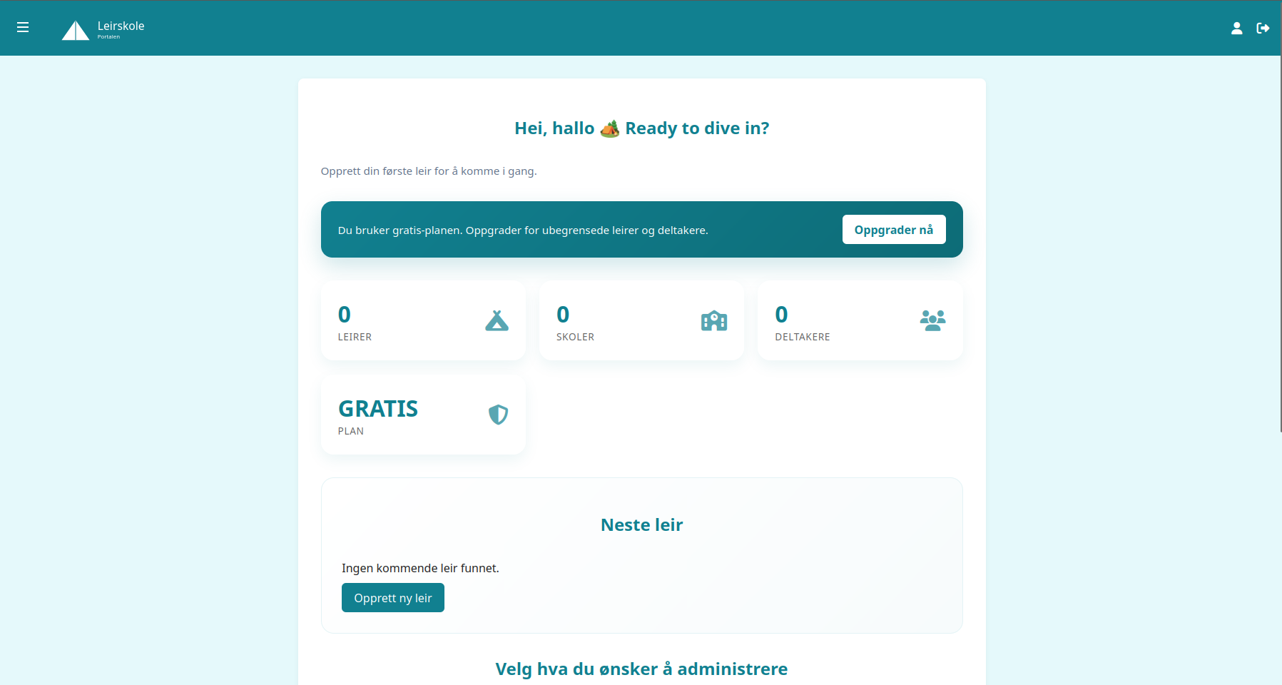 System for planlegging av leirskole med dashboard og oversikt